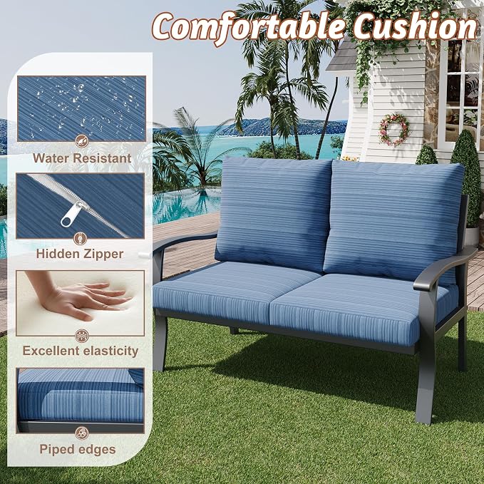 HOMREST Outdoor Loveseat Aluminum Patio Furniture Sofa, All-Weather Metal - Image 5