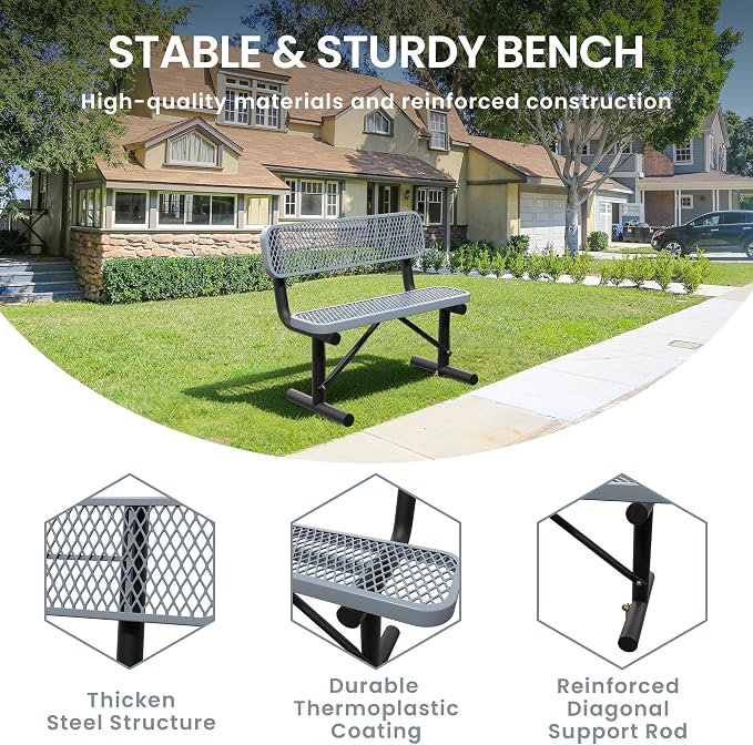 4 Feet Steel Park Bench for Outside, Outdoor Bench - Image 3