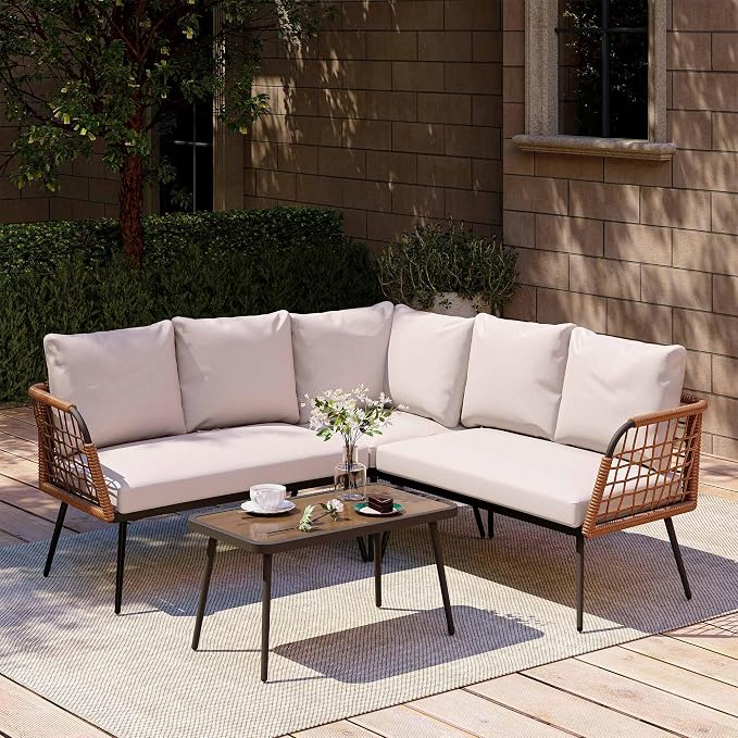 LAUSAINT HOME 6 Pieces L-Shaped Outdoor Furniture Set, Wicker Rattan Patio - Image 2