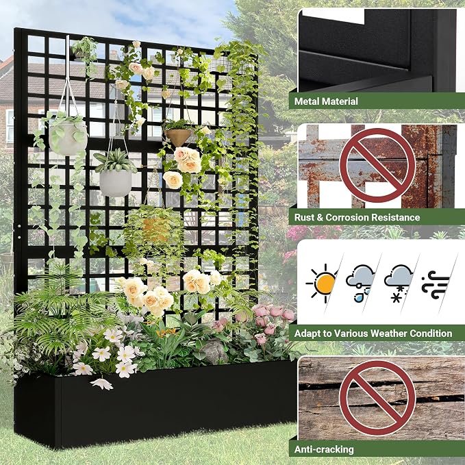 Metal Planter with Trellis 72" x 47’’ x 16", Raised Garden Bed with Trellis - Image 2