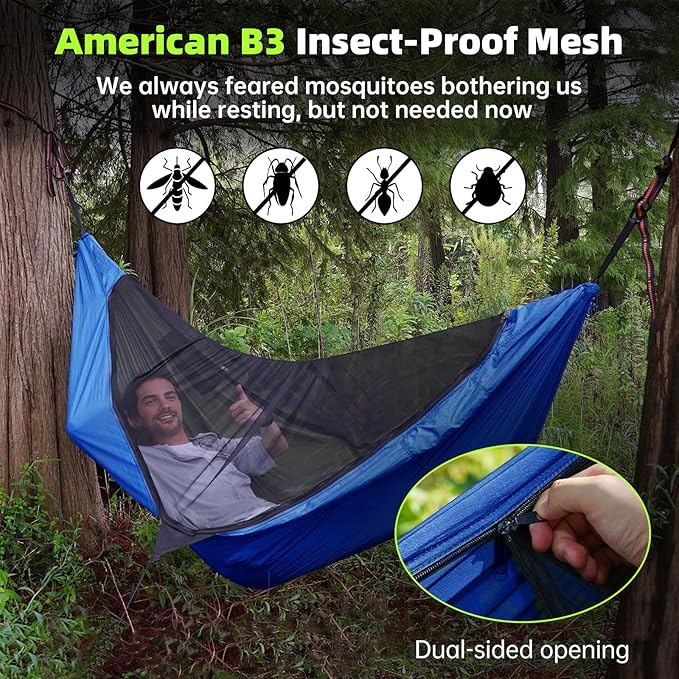 Camping Hammock with Mosquito Net – Portable Parachute Nylon Hammock Tent with - Image 2