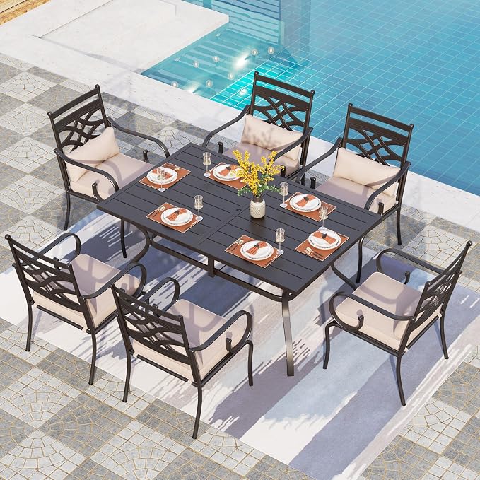PHI VILLA 7 Pcs Patio Dining Set, Outdoor Table Chair Set by PHIVILLAThepioneerofcomfortablehouseholdsupplies