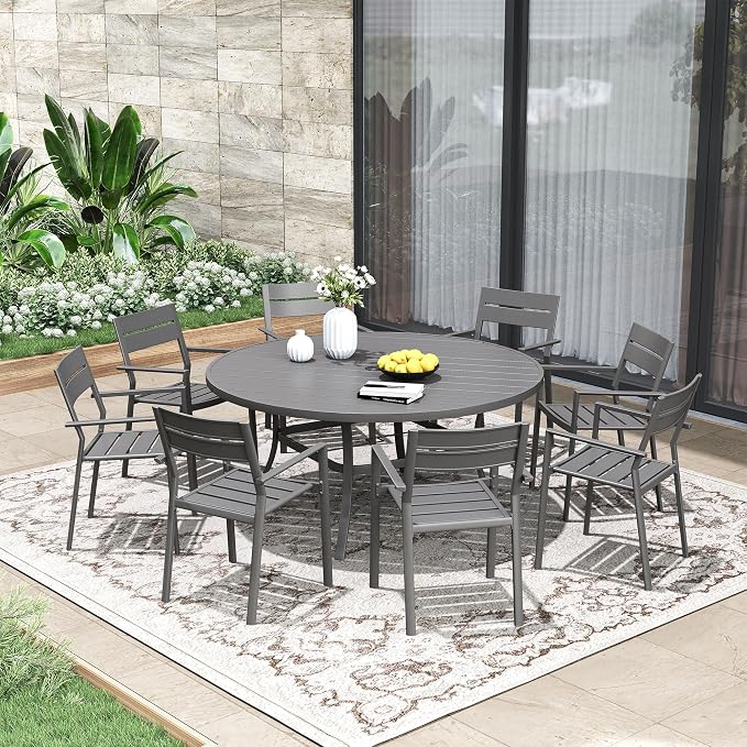 Patio Dining Table for 6-8, Round Metal Outdoor Table - Image 2