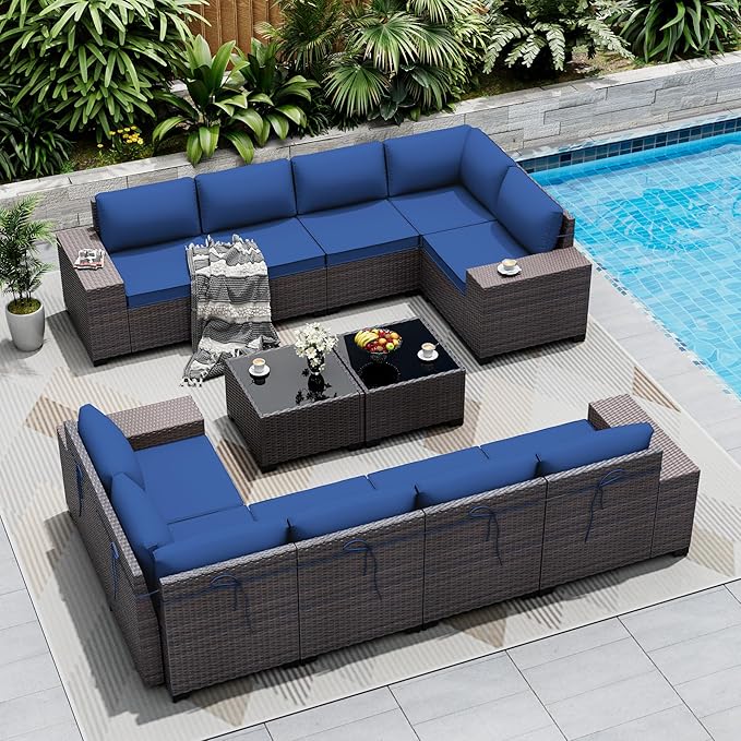 Outdoor Patio Furniture Set, 12 Pieces Outdoor Sectional Furniture High by ASJMR