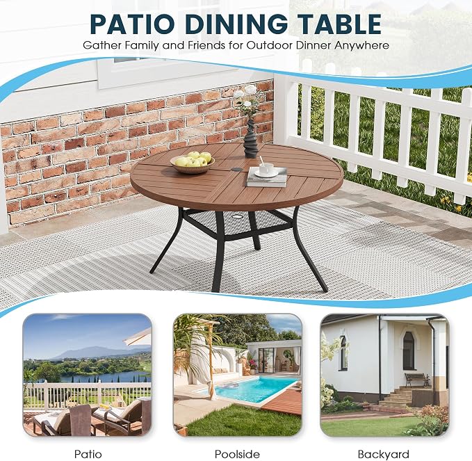 Patio Dining Table for 4, Round Metal Outdoor Table - Image 6