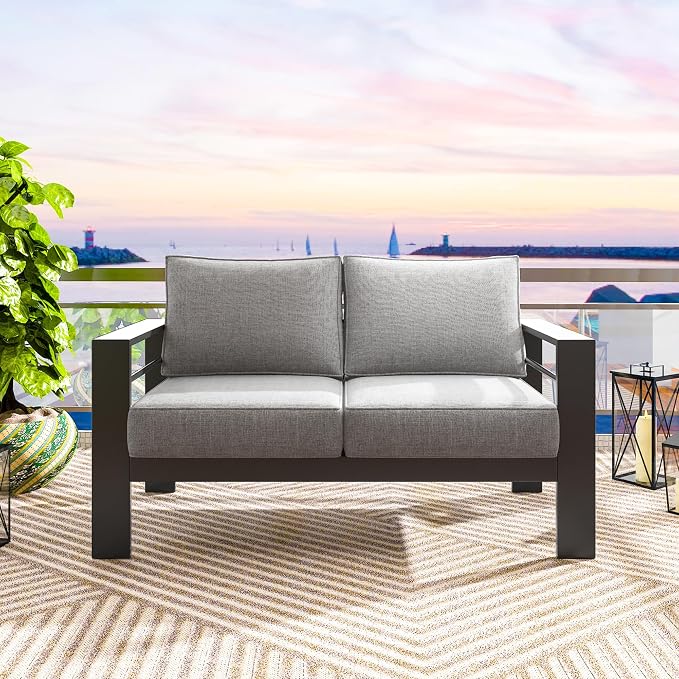 Solaste Aluminum Patio Loveseat, Metal Patio Sofa - Image 6