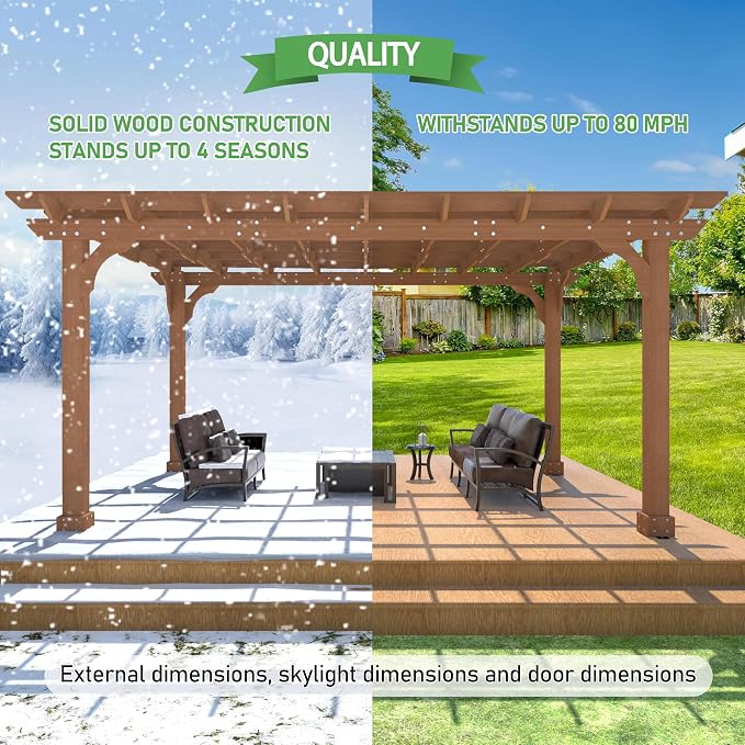 BlueWish 10'x14' Pergola, Solid Cedar Wood Gazebo Backyard Gazebo Pergola Kits - Image 7