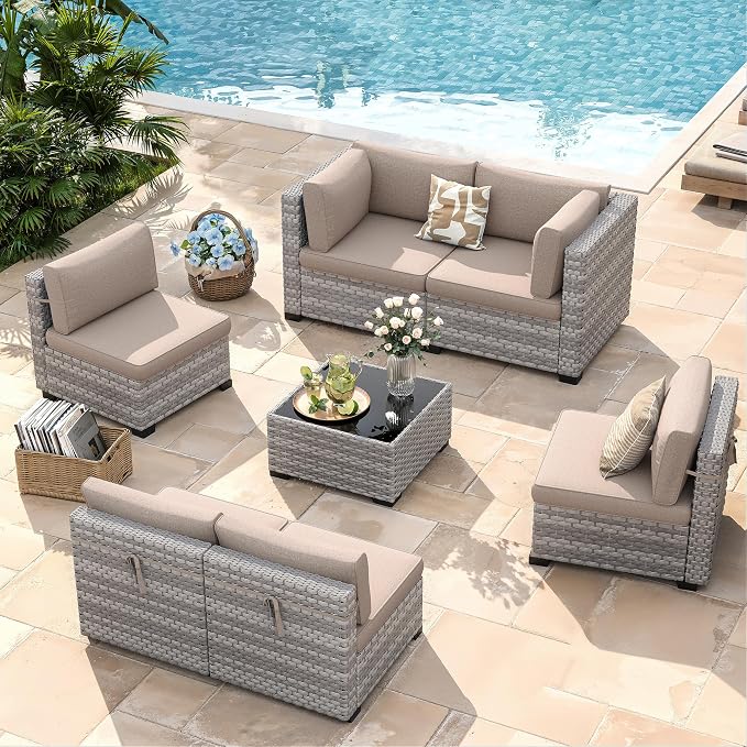 6-Seat Modular Patio Furniture Set – Outdoor Wicker Sectional Sofa - Image 2