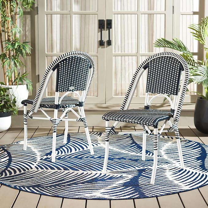 SAFAVIEH Outdoor Collection Torino Navy & White Parisian Bistro Chair Set of 2 - Image 10