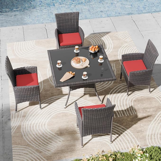 Kullavik 5-Piece Outdoor Dining Set Patio Rattan Furniture Set, Patio Dining - Image 7