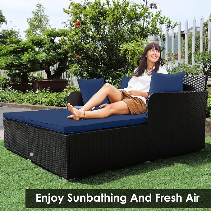RELAX4LIFE Rattan Patio Outdoor Daybed, Wicker 2-Person Sunbed Loveseat - Image 8
