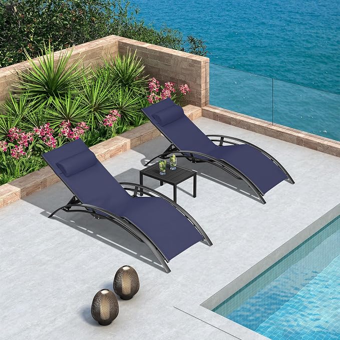 PURPLE LEAF Patio Chaise Lounge Set Outdoor Beach Pool Sunbathing Lawn Lounger by PURPLELEAF