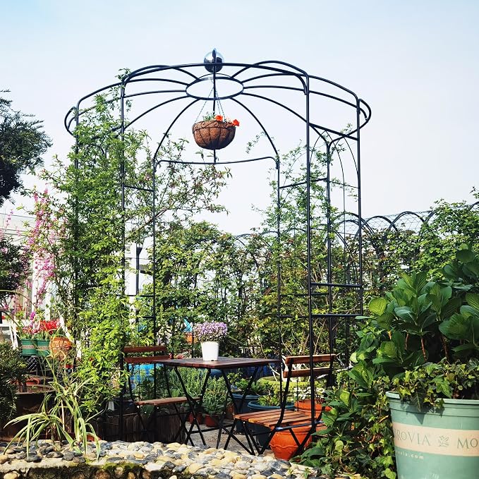 Metal Garden Arch Iron Arbor Gazebo High Birdcage Pergola Pavilion, Strong Wind - Image 5