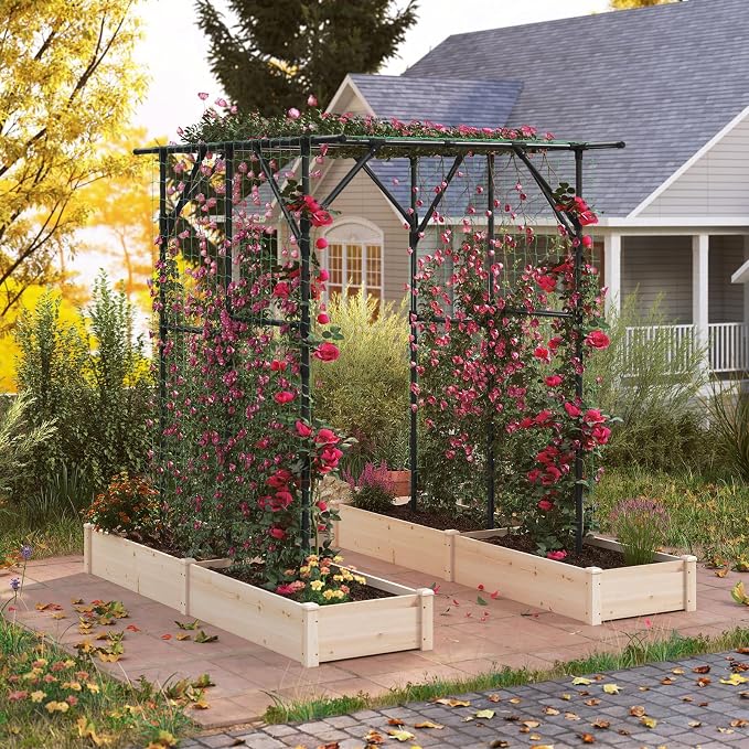 HAPPYGRILL Garden Arch Trellis for Climbing Plants Outdoor, Rustproof PE-Coated - Image 3