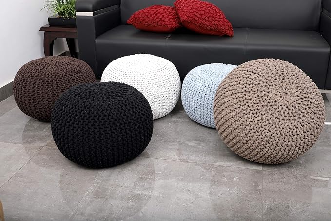 FRELISH DECOR Round Pouf Ottoman Hand Knitted 100% Cotton Pouf Foot Stool - Image 7