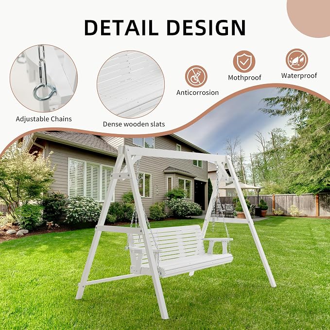 Finnhomy Heavy Duty 880 LBS Wooden Porch Swing Frame, Wooden Patio Swing Chair - Image 4