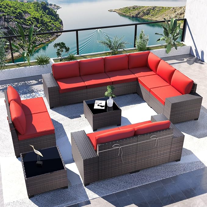 Kullavik 12 Pieces Outdoor Patio Furniture Set PE Wicker Rattan Sectional Sofa by KULLAVIK