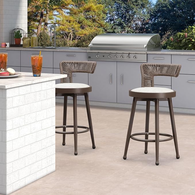 PURPLE LEAF Outdoor Swivel Counter Height Bar Stools Set of 2 Metal Modern - Image 3