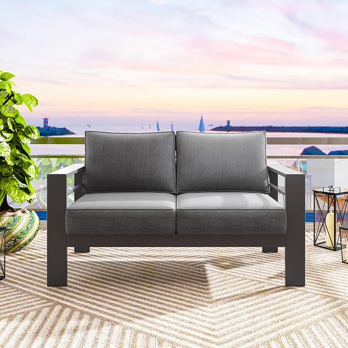 Solaste Outdoor Loveseat Aluminum Patio Furniture Sofa, All-Weather Metal - Image 6