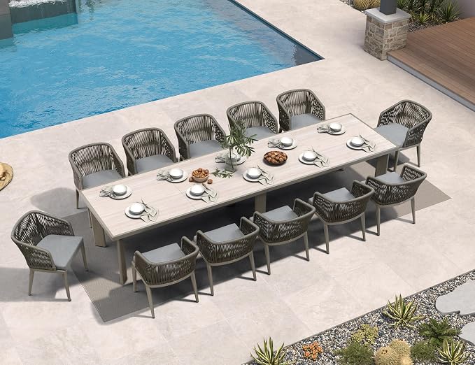 PURPLE LEAF 13 Pieces Outdoor Dining Set Patio Table and Chairs Set Aluminum by PURPLELEAF