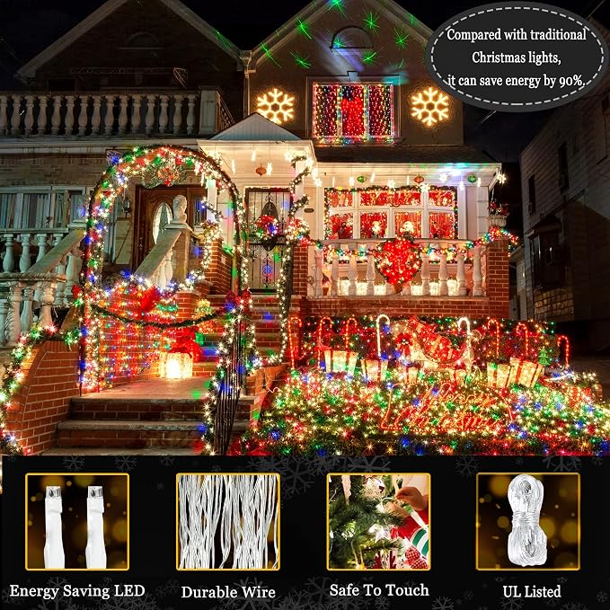 KNONEW Outdoor Christmas Lights 300 LED 99ft String Lights 8 Modes & Time - Image 3