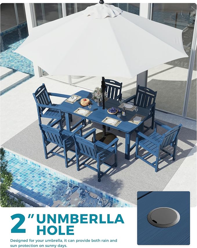 Ciokea HDPE Outdoor Dining Set, 7-Piece Patio Table and Chairs Set - Image 4
