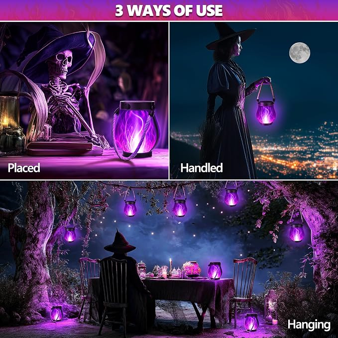 Solar Flame Lantern Hanging Outdoor Waterproof Purple - Image 7