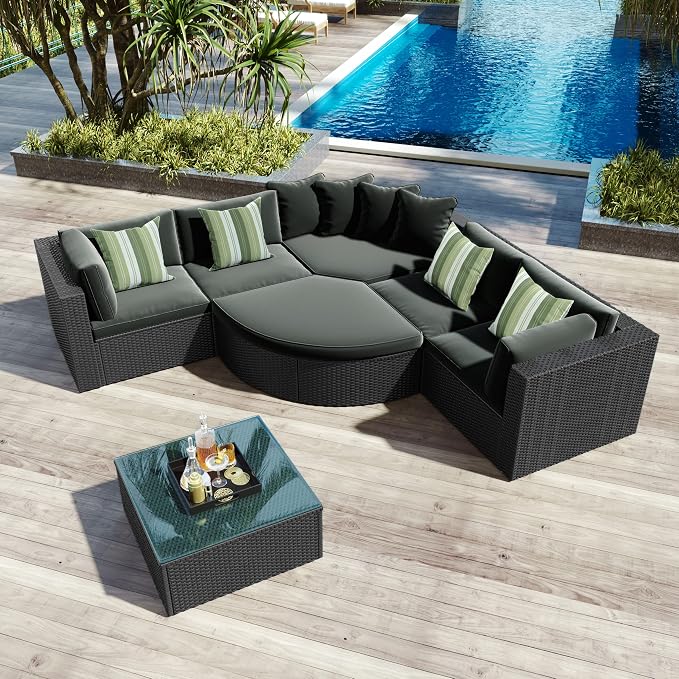 Merax 7-Piece Outdoor Wicker Sectional Sofa Set, Modular Rattan Conversation Set by Merax