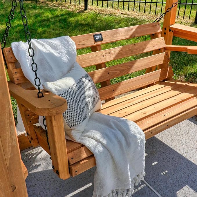 Backyard Discovery Callahan 8' x 5' Cedar Wood Outdoor Patio Pergola Swing Bench - Image 4