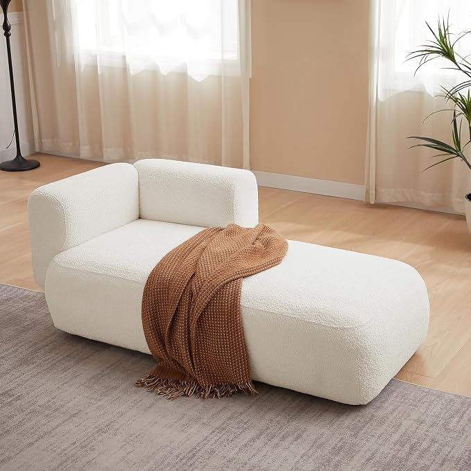 Boucle Chaise Lounge Chair Indoor Comfy Fluffy Lounge Sofa Upholstered Chaise by Unknown