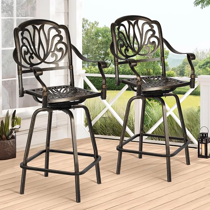Grepatio Outdoor Cast Aluminum Swivel Bar Stools Set of 2, Patio Height - Image 2