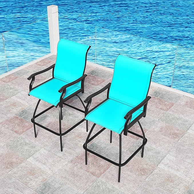 LEVELEVE Patio Bar Set 6pcs Swivel Bar Stools Outdoor Bistro Textilene - Image 7