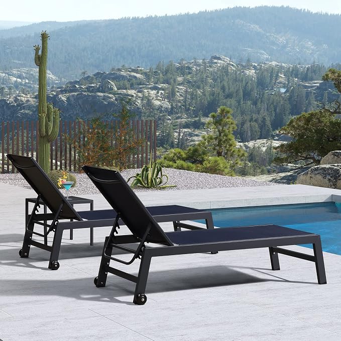 PURPLE LEAF Patio Chaise Lounge Set 2 Pieces Textilene Pool Lounge Chairs - Image 4