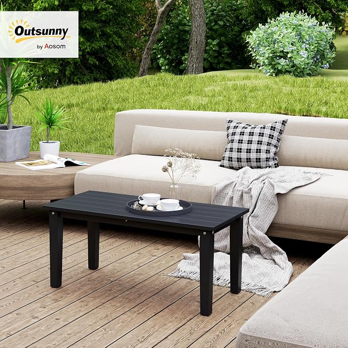 Outsunny HDPE Outdoor Coffee Table, All-Weather Rectangle Patio Coffee Table - Image 2