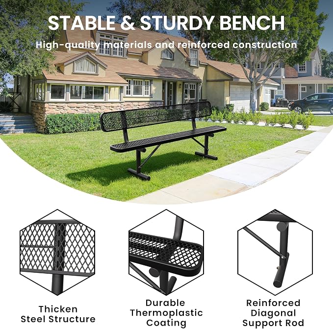 8 Feet Heavy Duty Metal Park Bench - Image 4
