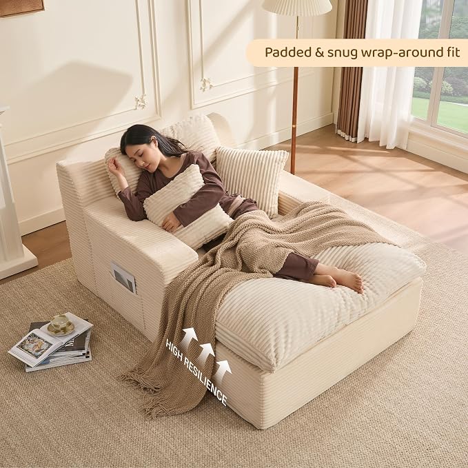 63" Chaise Lounge Chair Indoor, Set of Convertible Sleeper Sofa Couch - Image 5