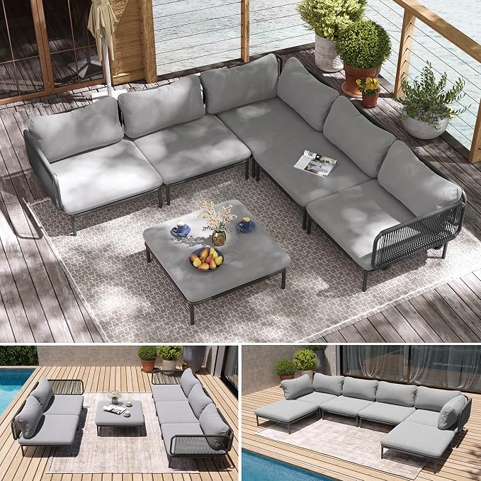 6 Piece Modern Outdoor Sectional Sofa, Weather-Resistant Metal Frame and - Image 7