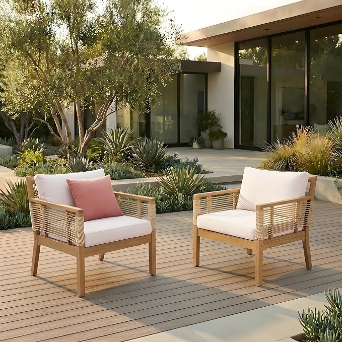 Acacia Wood Club Chairs Set of 2, Outdoor Patio Club Chairs by JIVOIT