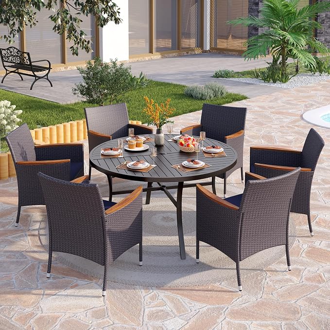 PHI VILLA 7 Pieces Patio Round Dining Set - Image 2