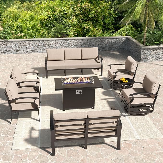 Kullavik Aluminum Patio Furniture Set, 8 Pieces 9 Seat Metal Sectional Outdoor by KULLAVIK