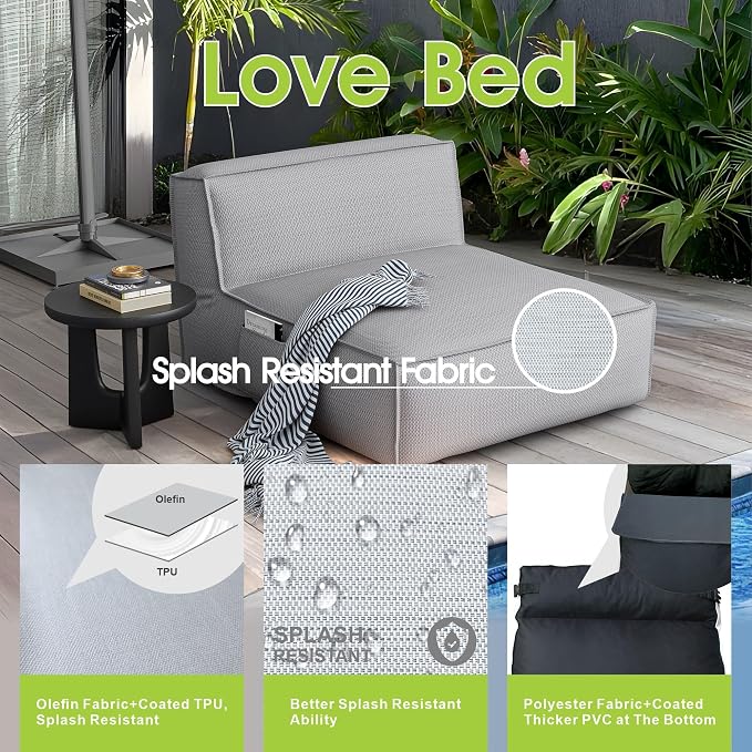 Outdoor 2 Person Bean Bag, Patio Chaise Lounge Chair Love Bed, Water-Resistant - Image 6