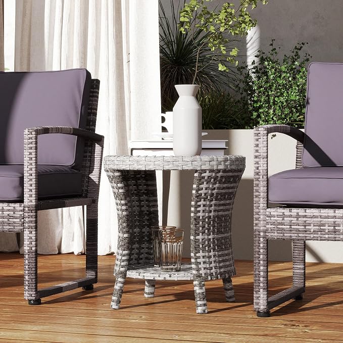 Outsunny 18" Outdoor Wicker Coffee Table, 2-Tier Patio Side Table - Image 8