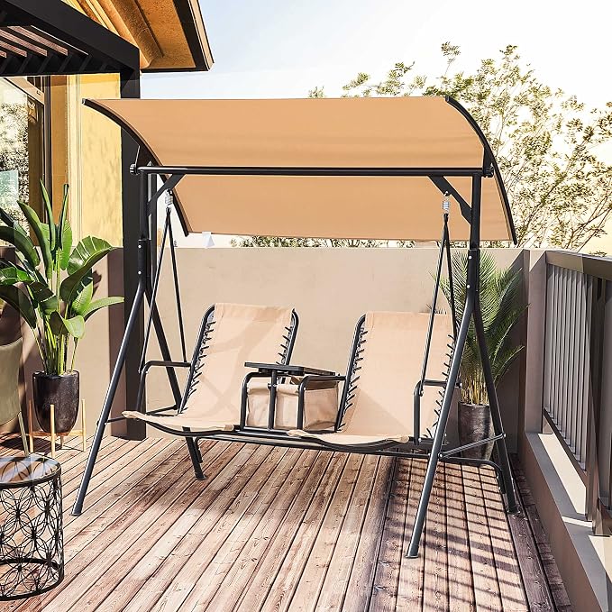 Outsunny 2-Seat Patio Swing Chair, Outdoor Canopy Swing Glider - Image 2