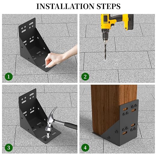 4PCS Post Base Pergola Brackets Kit, Heavy Duty Black Metal Powder Coated Wood - Image 7