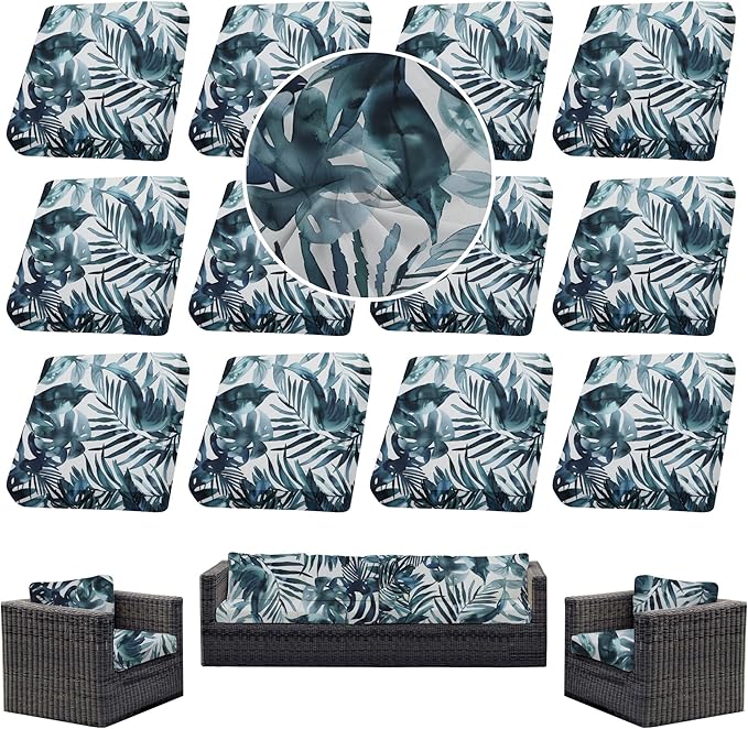 12Pcs Outdoor Cushion Covers, Patio Cushion Covers, Stretch Elastic Slipcovers by dreahoteztil