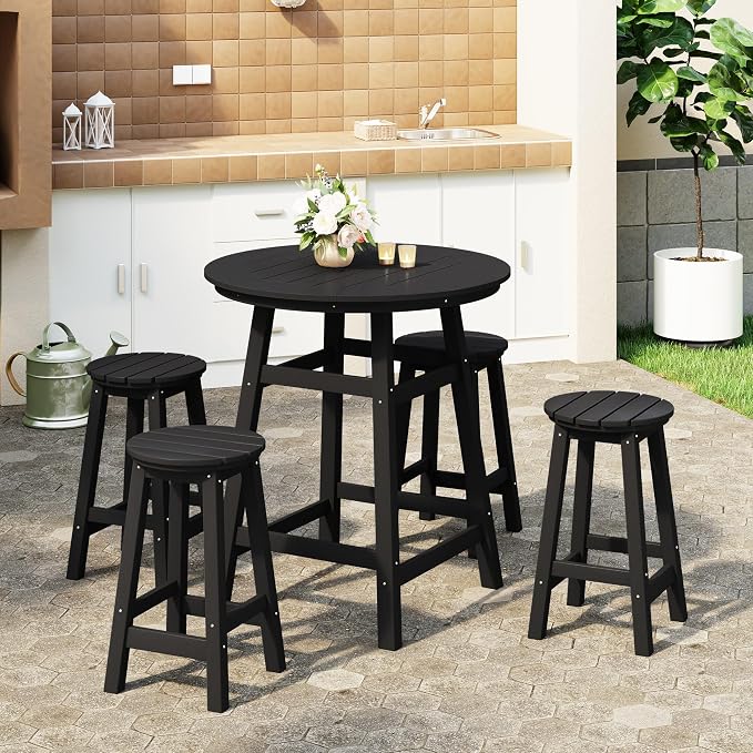 WestinTrends Malibu 5-Piece HDPE Outdoor Patio Dining Bar Bistro Table Set - Image 2