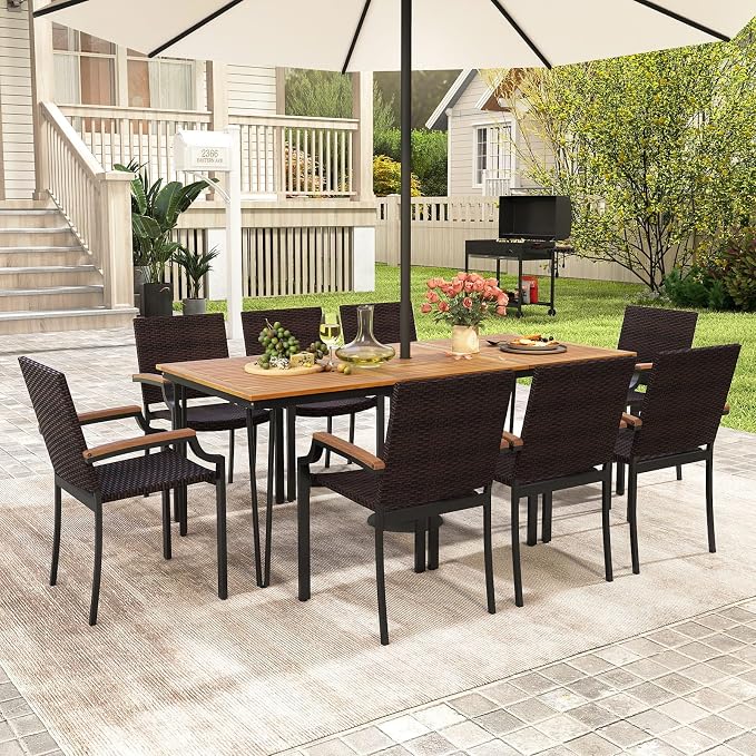 Tangkula 9 Piece Patio Dining Set, 79” Rectangular Outdoor Dining Table - Image 3