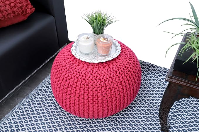FRELISH DECOR Round Pouf Ottoman Hand Knitted 100% Cotton Pouf Foot Stool - Image 7