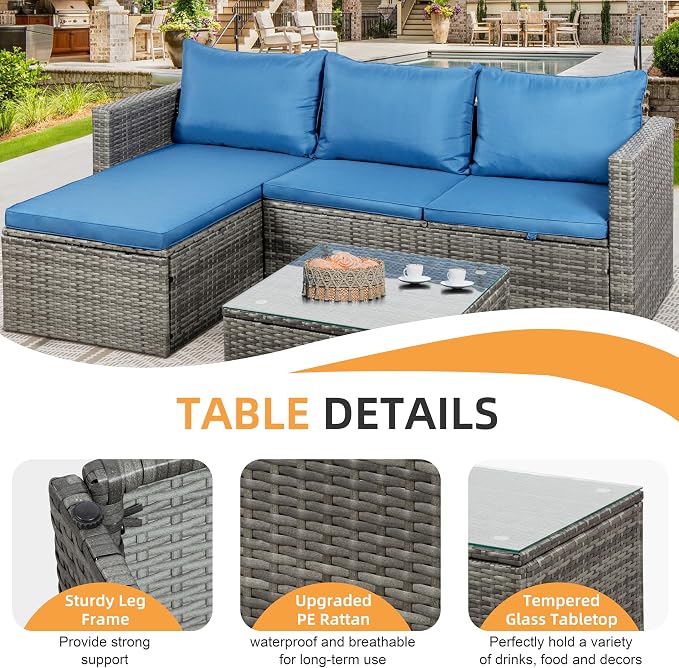 Shintenchi Outdoor Patio Furniture Sets, Small Outdoor Sofa Patio Sectional - Image 4