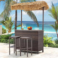 HOMREST Outdoor Tiki Bar Set, 3 Pieces Wicker Patio Bar Set w/2 Height Stools by HOMREST
